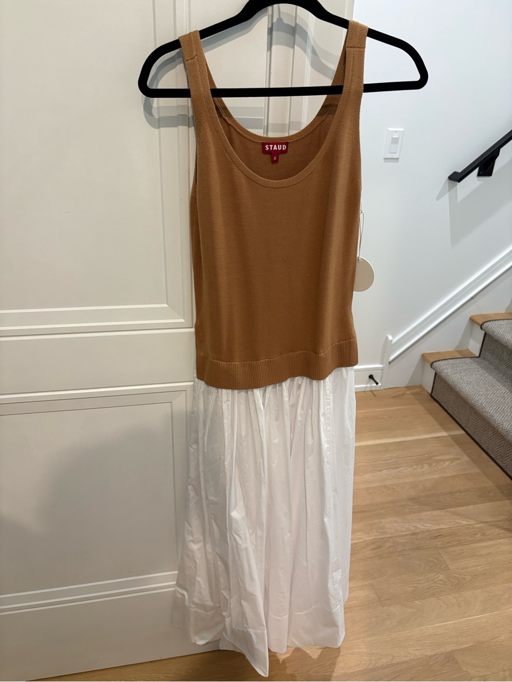 NWT STAUD SIZE MEDIUM Camel Knit Tank Dress with White Skirt